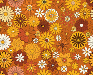 Retro floral pattern with 1970s vibe in warm earthy tones