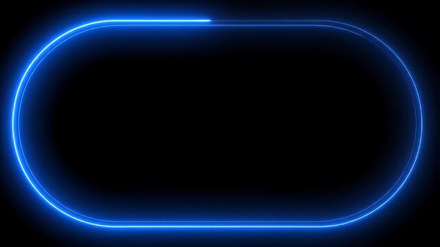 Glowing blue rounded rectangle outline on black background, like a modern sign