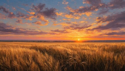 Obraz premium Golden wheat field at sunset (6)