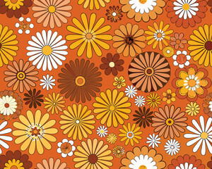 Retro 1970s style floral pattern with warm earthy tones