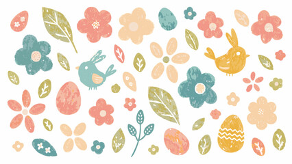 Charming easter pattern with birds flowers and eggs