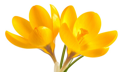 Yellow or orange crocus flower on white background