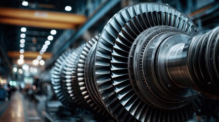 Close-up of rotating blades inside an industrial steam turbine