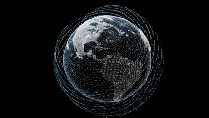 A digital globe, swirling lines
