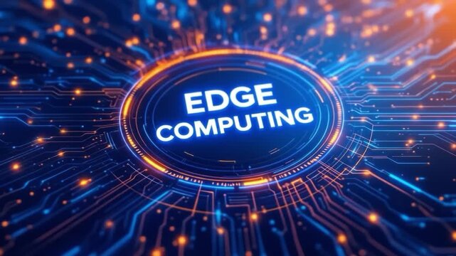 Dynamic animation of edge computing concept depicted on modern circuit board design