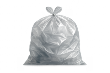 Full white garbage bag with knotted handles isolated on transparent background