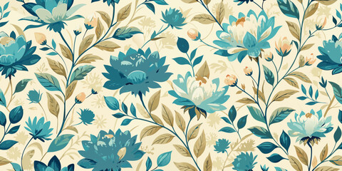Vintage vector floral pattern featuring seamless flowers and leaves