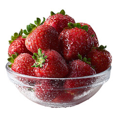 Obraz na płótnie Canvas Fresh Strawberries in Glass Bowl, isolated on transparent background