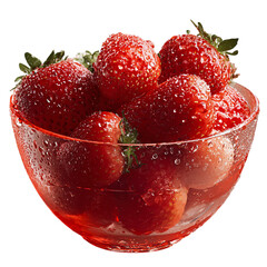 Obraz na płótnie Canvas Fresh Strawberries in Glass Bowl, isolated on transparent background