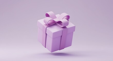 Obraz premium Isolated pastel lavender gift box tied with a ribbon creating a soft and elegant aesthetic presentation suitable for birthdays or celebrations