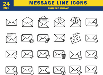 Email and Message Line Icon Set – Editable Stroke Vector Illustration