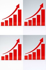 Four identical red bar graphs with upward trending red arrows indicating growth and success