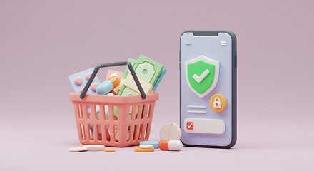 Online Pharmacy Shopping with Secure Payment Method Mobile App Concept for Healthcare and Pharmaceutical Needs Digital Marketplace Cartoon Style