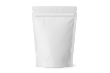 Realistic white blank plastic pouch with transparent background