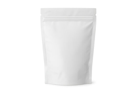 Realistic white blank plastic pouch with transparent background
