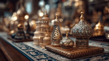 Artisan Crafted Decorative Objects in Gold and Ornate Middle Eastern Style