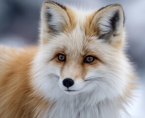 Fototapeta premium Close-up portrait of an orange fox with striking eyes and fluffy white fur detailed features