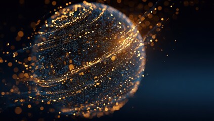 Abstract sphere with golden lines and particles