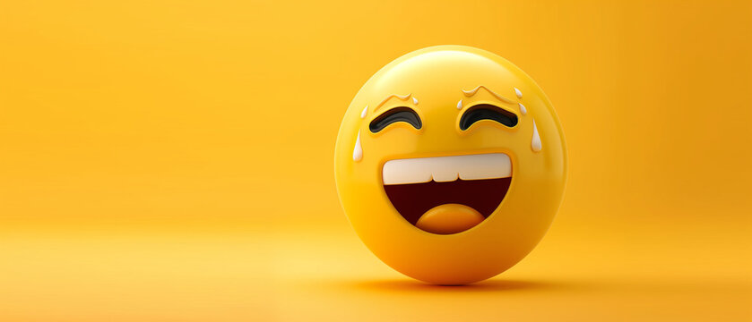 Yellow Sphere Laughing with Tears on Bright Background