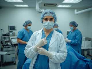 Surgeon preparing for operation in operating room doctor