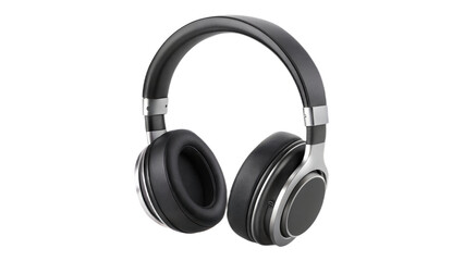 Sleek Black Over-Ear Headphones with Silver Accents on Black Background