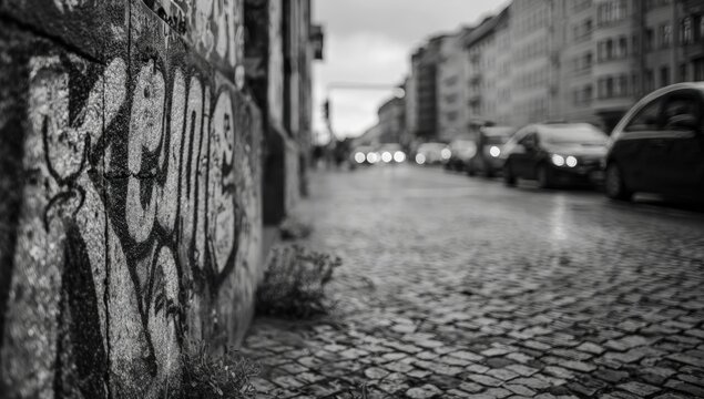 Fototapeta Urban street scene, black and white