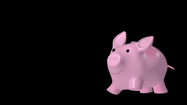 3D Animated Piggy Bank on Transparent Background