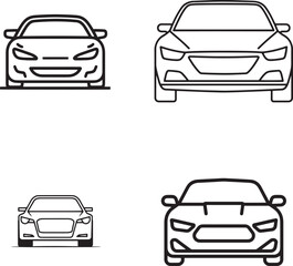 Obraz premium Car icon, simple line art style, minimalist design, black outline on white background, front view, simple and elegant with no details or shading, suitable for tech-themed projects.eps