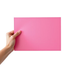 Fototapeta premium Bright Pink Background with Hand Holding Blank Card for Design Use