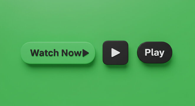 Modern watch now and play buttons, perfect for website design, video content, and streaming services