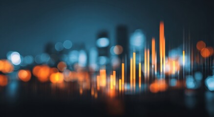 Blurry city lights overlaid with data graphs