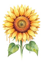 Naklejka premium Watercolor Sunflower with Dripping Petals.
