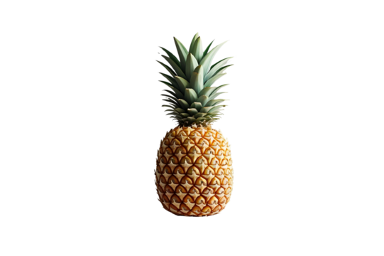 natural, earthy golden pineapple with green leaves, no background