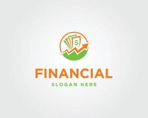 Financial growth upward arrow money coins graph logo vector template