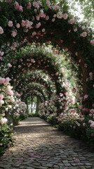 Fototapeta premium Stunning floral pathway enchanted garden nature photography vibrant environment serene viewpoint beauty of nature