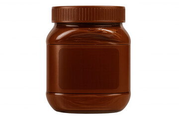 Chocolate spread in clear glass jar with empty label, ready for personalized branding and creative packaging design