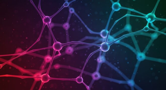 Abstract network illustration with interconnected nodes and lines on a dark background.