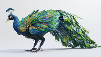 Obraz premium Peacock Walking Profile View with Vibrant Plumage Display