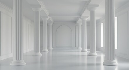 Fototapeta premium Elegant White Interior with Classical Columns and Arched Niche