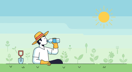Fototapeta premium Gardener Hydration Break, Maintaining Fluid Levels During Outdoor Tasks