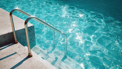 Pool steps and water, sunlight reflections