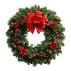 Obraz na płótnie Canvas Christmas Wreath with Red Bow and Berries, isolated on transparent background