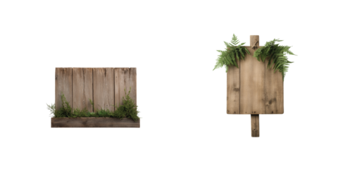 Rustic wooden signs with greenery for outdoor decor