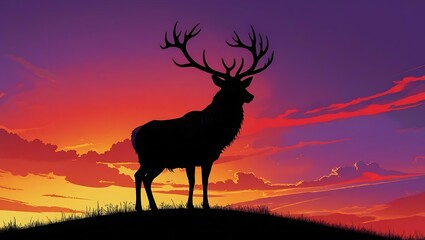 Majestic deer silhouette at sunset