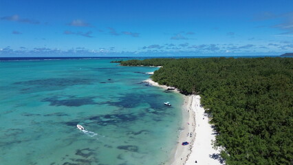 Drone Flight above the beautiful beach of Ile aux Cerfs in Mauritius 