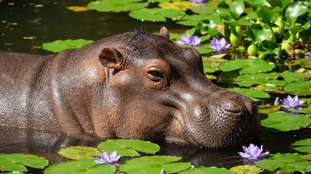 Peaceful Hippo in a Lush Water Environment.