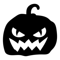 Black pumpkin shadow, scary eyes and mouth on Halloween night.