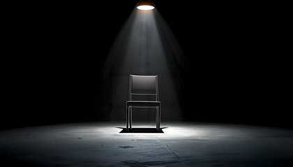 Single Chair Illuminated by Spotlight in Dark Room