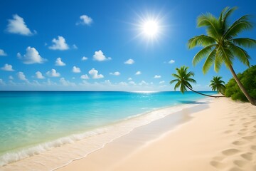 Breathtaking tropical beach paradise with crystal clear turquoise waters and sunny skies