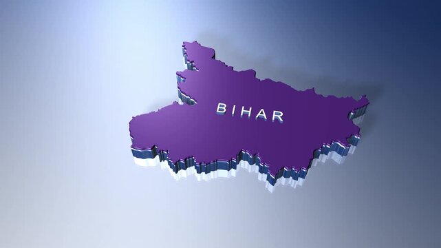 3D animated map of Indian state Bihar in blue theme